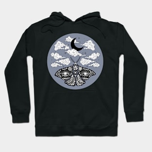 Moth Moon and Clouds Blue Hoodie